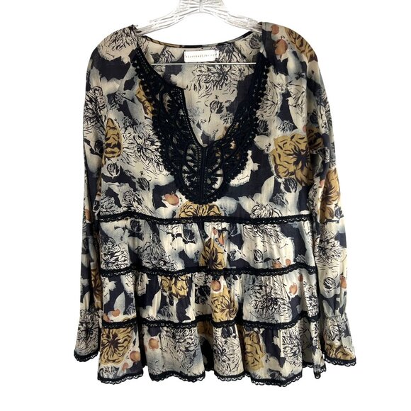 Johnny Was 4 Love & Liberty Womans S Peasant Boho Lace Tiered Blouse 100% Cotton - Picture 1 of 8
